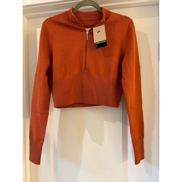 Burnt Orange Nike Chill Knit Women's Slim Long-Sleeve Cropped Top Size L NWT - Picture 1 of 8